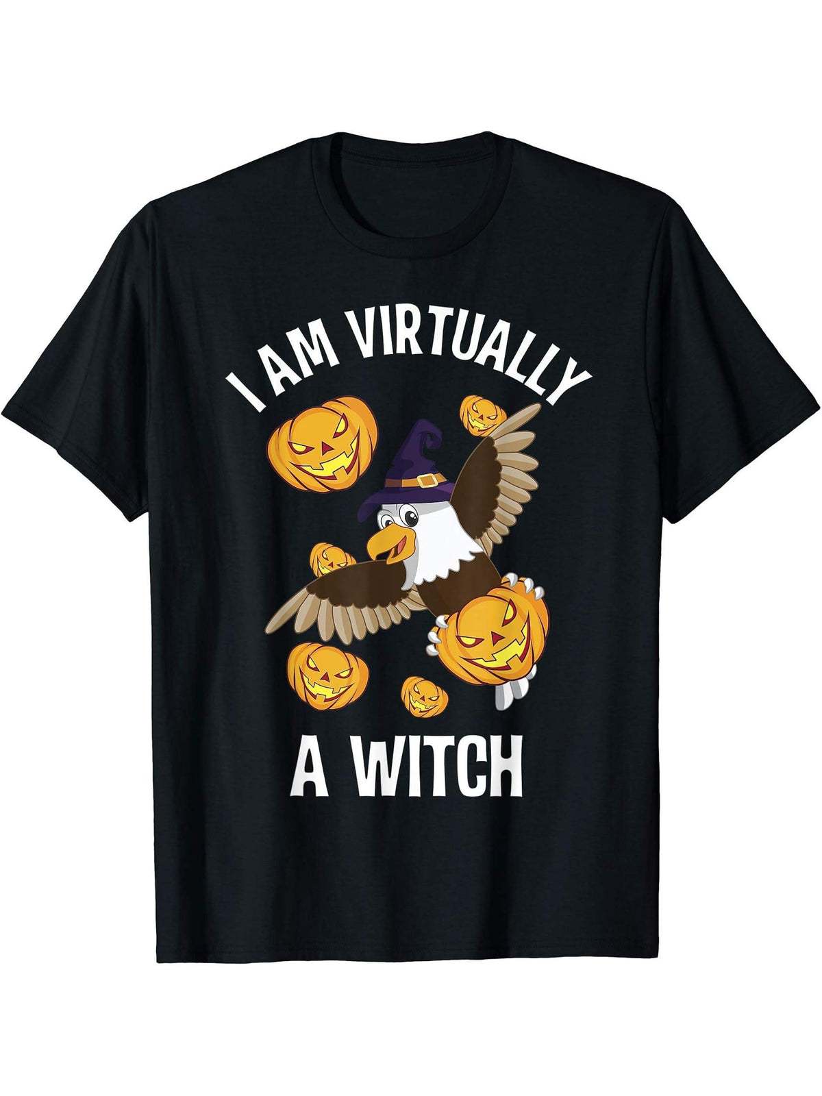 I Am Virtually A Witch Bald Eagle Funny Halloween Costume T-Shirt 180G 100% Cotton Printed Round Neck Short-Sleeve T-Shirt, Gifts for Men Dad Husband Grandpa, S-XXXL, Black