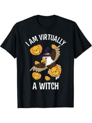 I Am Virtually A Witch Bald Eagle Funny Halloween Costume T-Shirt 180G 100% Cotton Printed Round Neck Short-Sleeve T-Shirt, Gifts for Men Dad Husband Grandpa, S-XXXL, Black