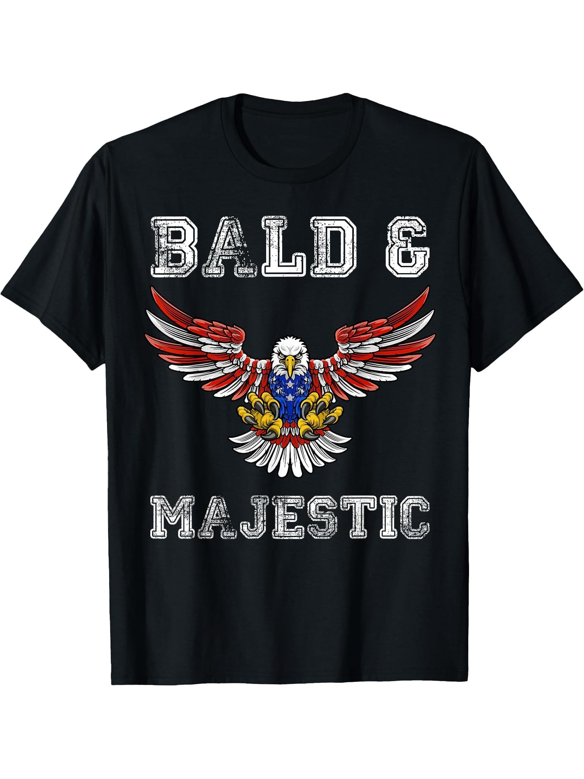 Bald & Majestic Eagle Bald Guy Dad Tee Funny Father's Day T-Shirt 180G 100% Cotton Printed Round Neck Short-Sleeve T-Shirt, Gifts for Men Dad Husband Grandpa, S-XXXL, Black