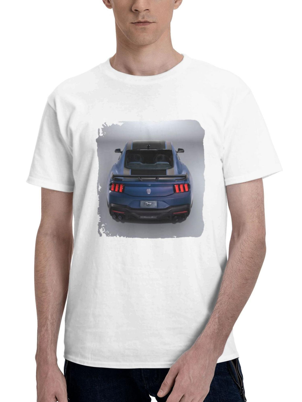 2024 Ford Mustang Dark Horse Rear 180G 100% Cotton Printed Round Neck Short-Sleeve T-Shirt, Gifts for Men Dad Husband Grandpa, S-XXXL, White