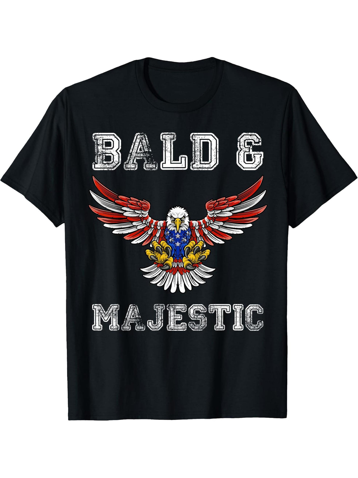 Bald & Majestic Eagle Bald Guy Dad Tee Funny Father's Day T-Shirt 180G 100% Cotton Printed Round Neck Short-Sleeve T-Shirt, Gifts for Men Dad Husband Grandpa, S-XXXL, Black