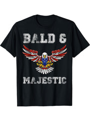 Bald & Majestic Eagle Bald Guy Dad Tee Funny Father's Day T-Shirt 180G 100% Cotton Printed Round Neck Short-Sleeve T-Shirt, Gifts for Men Dad Husband Grandpa, S-XXXL, Black