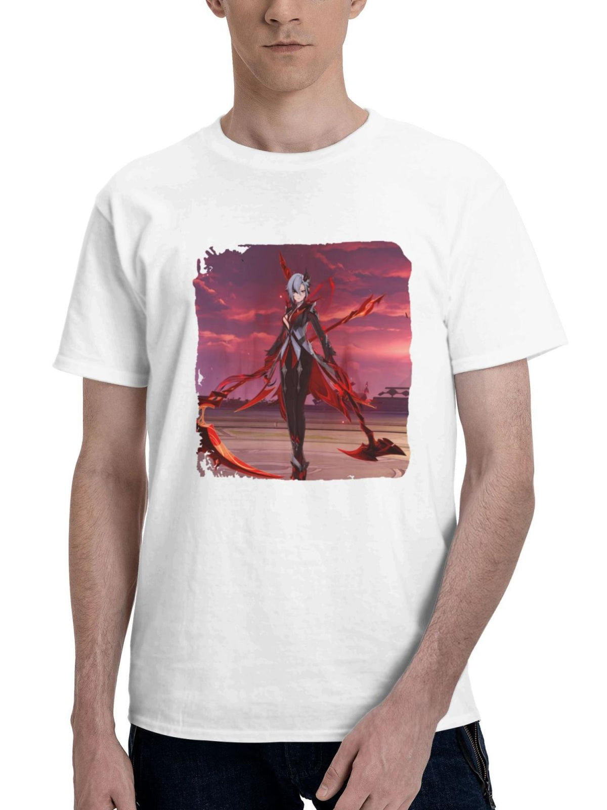 2024 Genshin Impact Hs 180G 100% Cotton Printed Round Neck Short-Sleeve T-Shirt, Gifts for Men Dad Husband Grandpa, S-XXXL, White