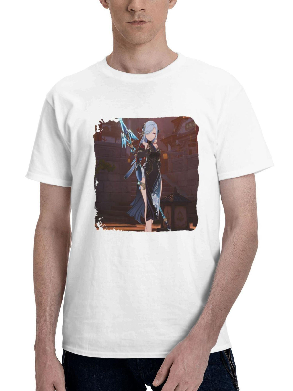 2024 Genshin Impact Playstation 5 180G 100% Cotton Printed Round Neck Short-Sleeve T-Shirt, Gifts for Men Dad Husband Grandpa, S-XXXL, White