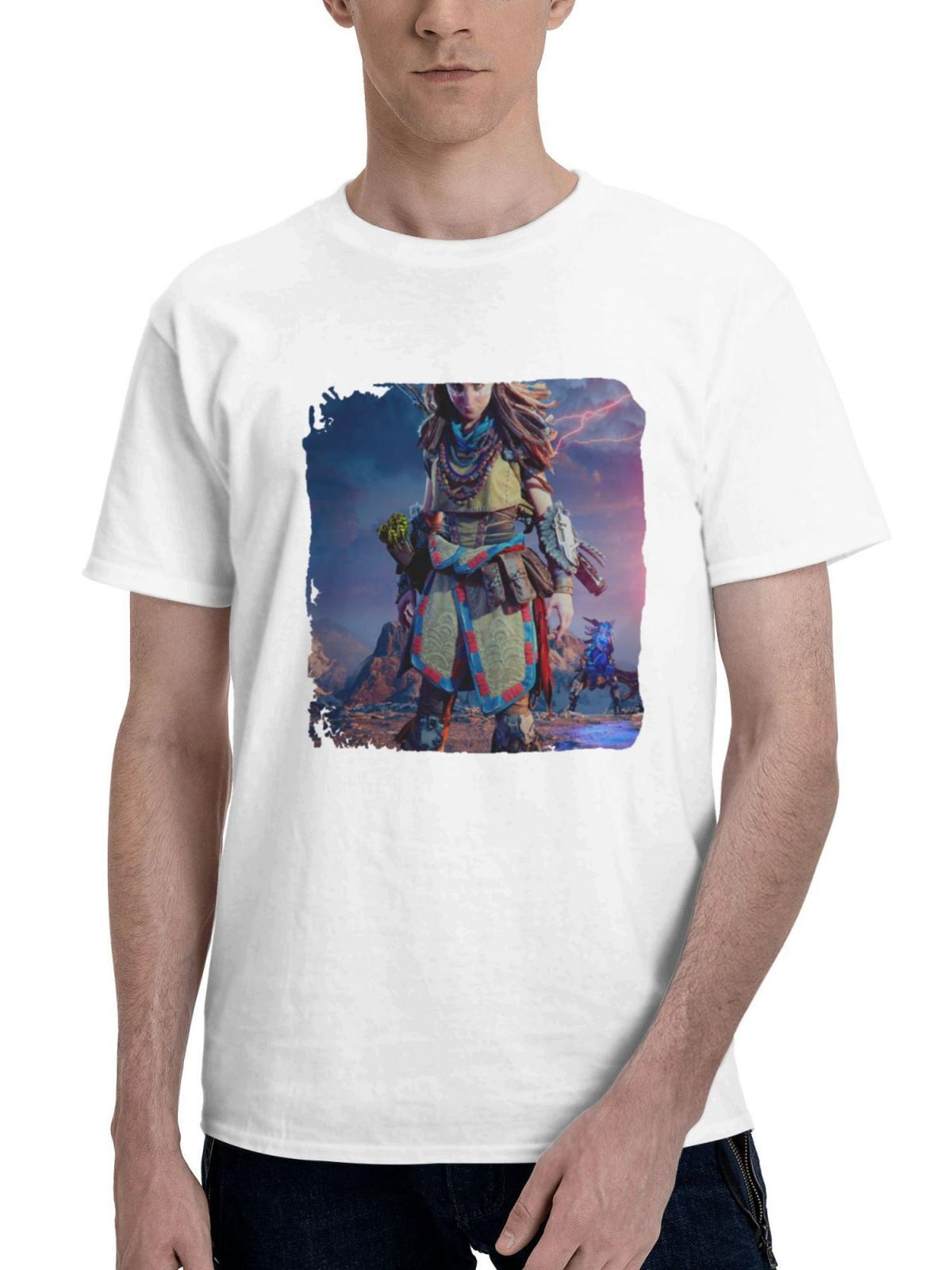 2024 Horizon Forbidden West 180G 100% Cotton Printed Round Neck Short-Sleeve T-Shirt, Gifts for Men Dad Husband Grandpa, S-XXXL, White