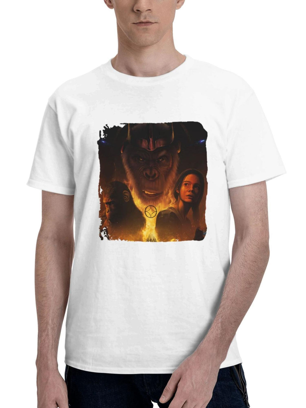 2024 Kingdom Of The Planet Of The Apes Fan Made 180G 100% Cotton Printed Round Neck Short-Sleeve T-Shirt, Gifts for Men Dad Husband Grandpa, S-XXXL, White