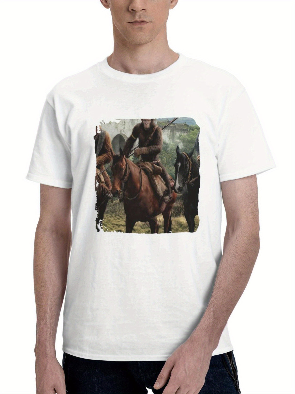 2024 Kingdom Of The Planet Of The Apes Imax Poster 180G 100% Cotton Printed Round Neck Short-Sleeve T-Shirt, Gifts for Men Dad Husband Grandpa, S-XXXL, White