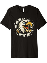 Funny Bald Eagle Peeking Graphic Art Design Premium T-Shirt 180G 100% Cotton Printed Round Neck Short-Sleeve T-Shirt, Gifts for Men Dad Husband Grandpa, S-XXXL, Black