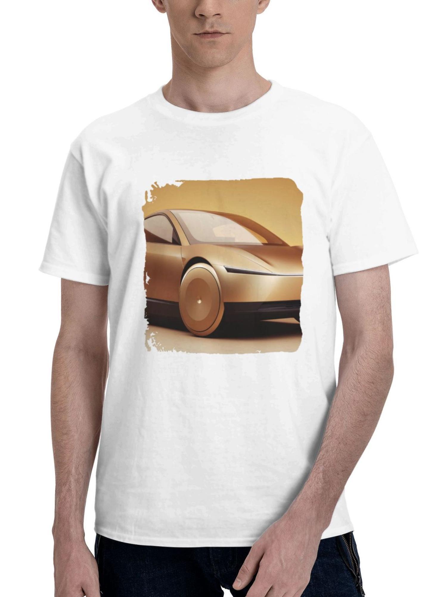 2024 Tesla Robotaxi 180G 100% Cotton Printed Round Neck Short-Sleeve T-Shirt, Gifts for Men Dad Husband Grandpa, S-XXXL, White