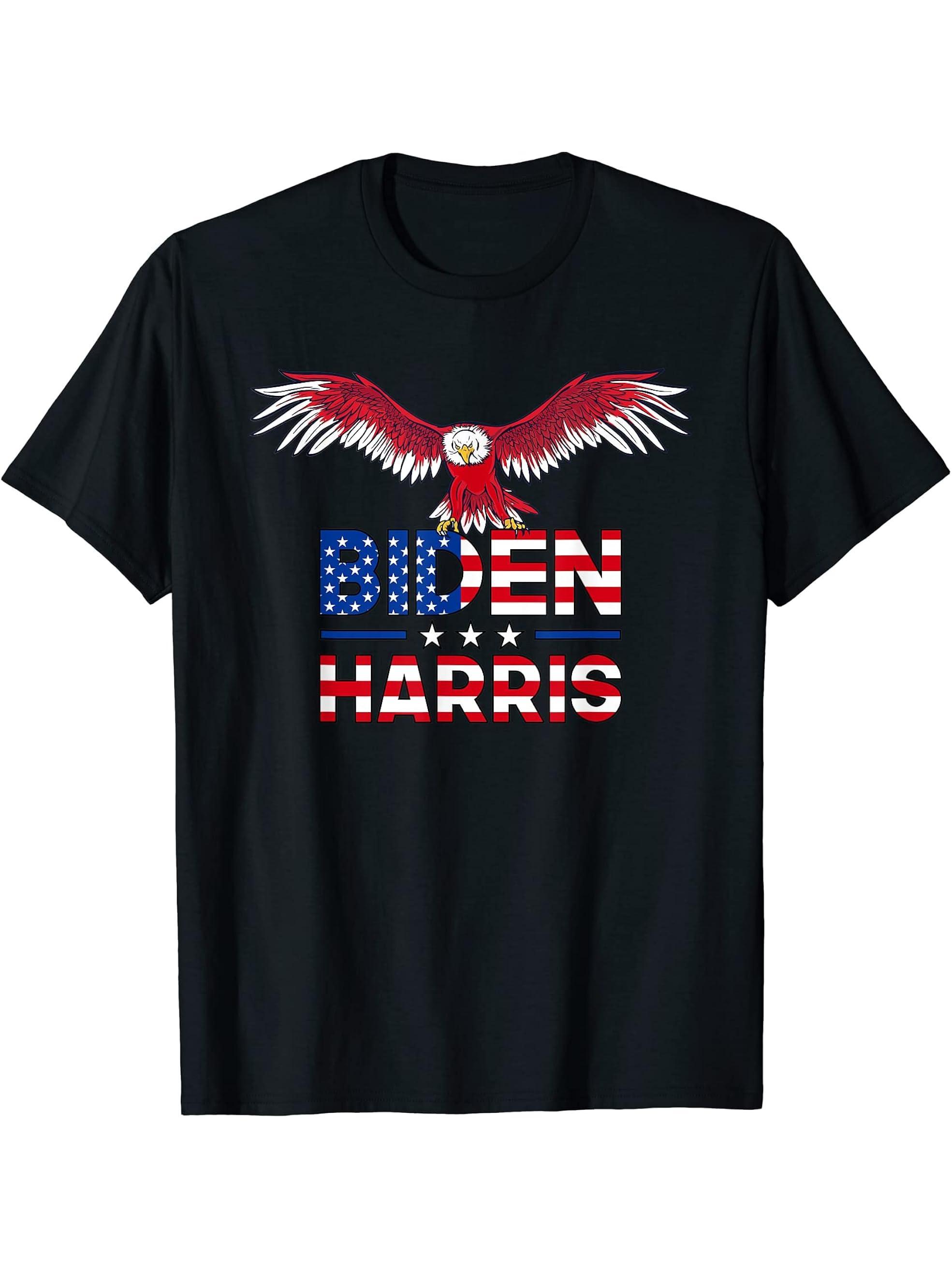 Biden Harris 2020 Kamala Harris VP American Flag bald eagle T-Shirt 180G 100% Cotton Printed Round Neck Short-Sleeve T-Shirt, Gifts for Men Dad Husband Grandpa, S-XXXL, Black