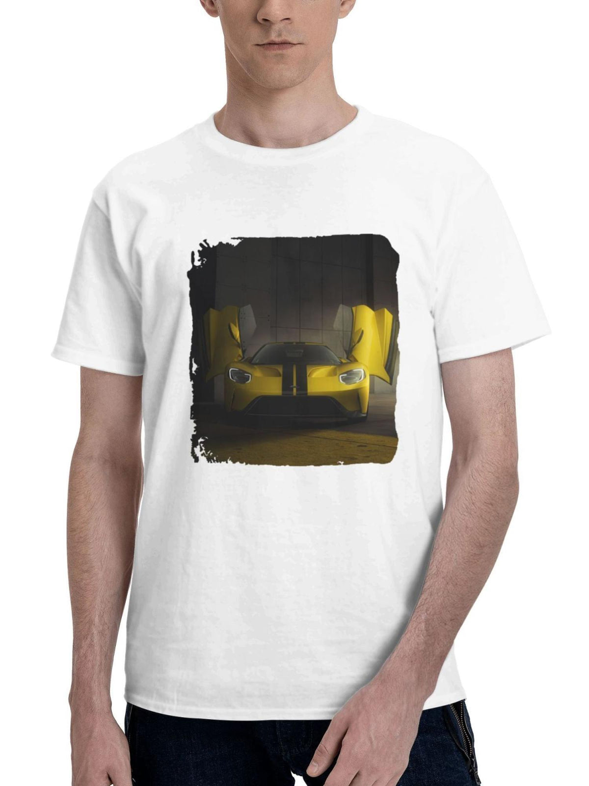 2024 Yellow Ford Gt 180G 100% Cotton Printed Round Neck Short-Sleeve T-Shirt, Gifts for Men Dad Husband Grandpa, S-XXXL, White