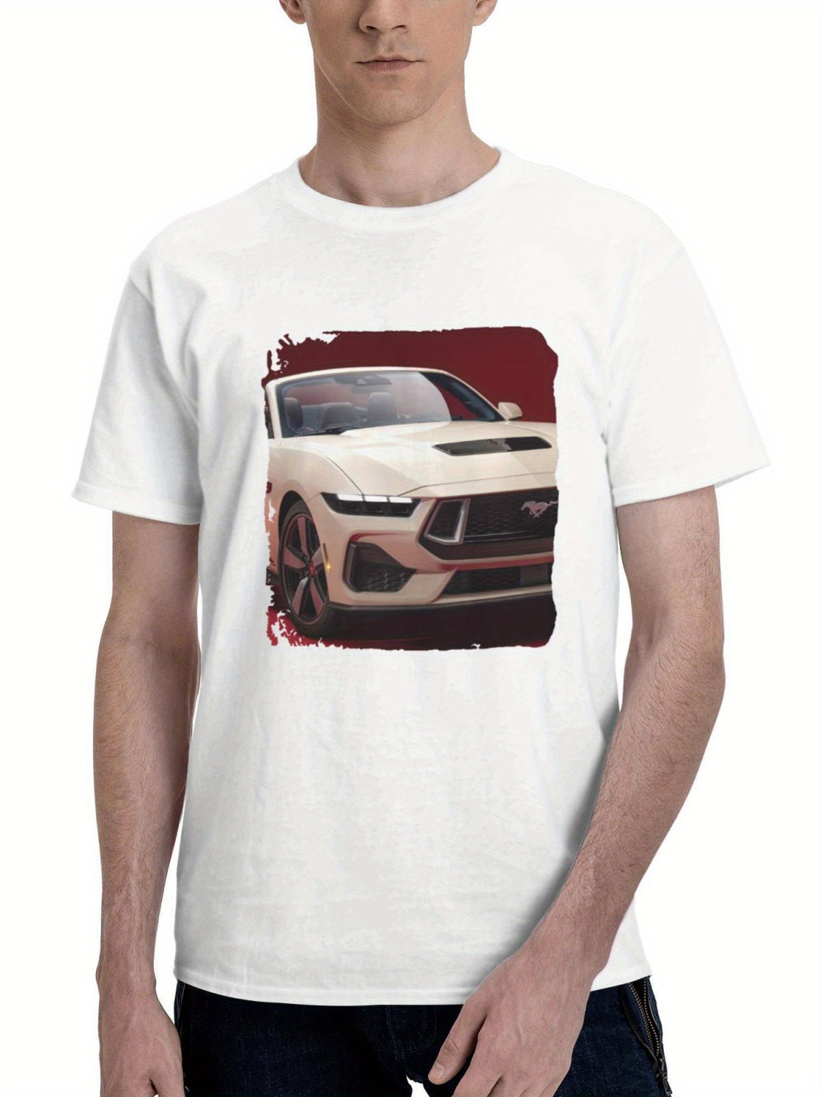 2025 Ford Mustang 60th Anniversary Package 180G 100% Cotton Printed Round Neck Short-Sleeve T-Shirt, Gifts for Men Dad Husband Grandpa, S-XXXL, White