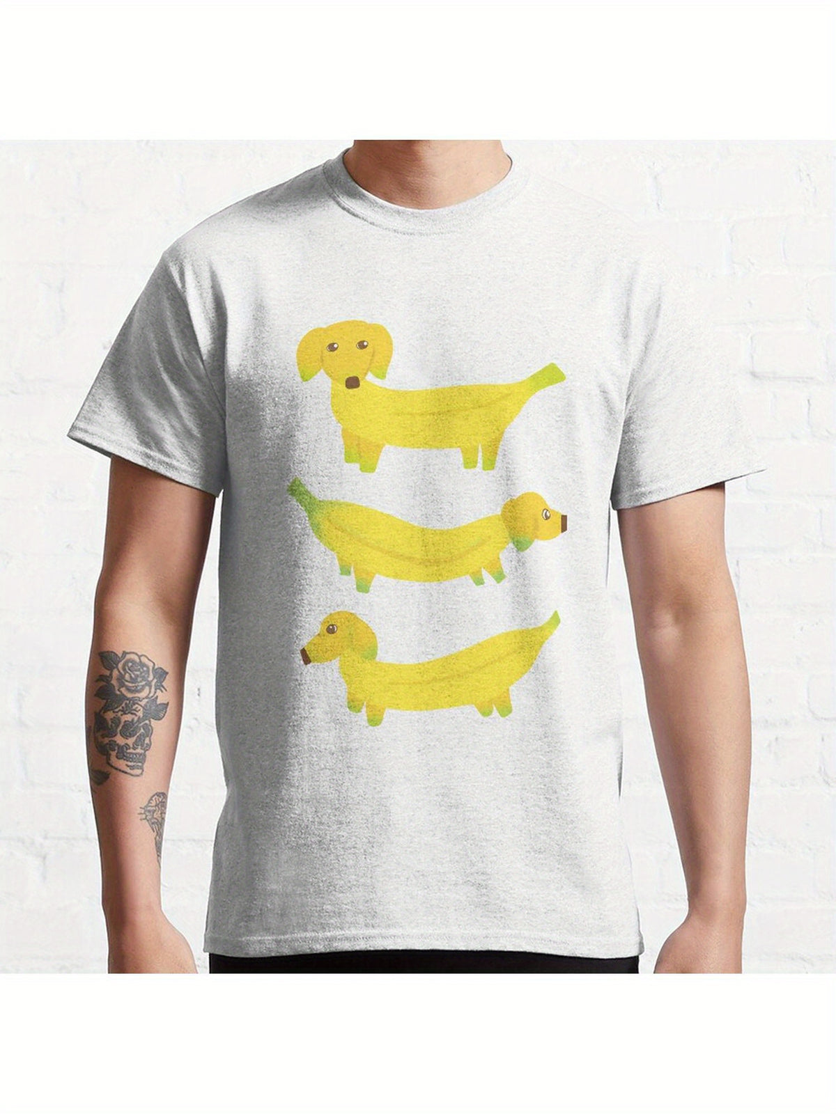Banana Dogs Classic T-Shirt 100% Cotton, Christmas Gifts for Men Dad Husband Grandpa, S-XXXL, White