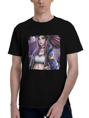 Kda-Akali Fanart 180G 100% Cotton Printed Round Neck Short-Sleeve T-Shirt, Christmas Gifts for Men Dad Husband Grandpa, S-XXXL, Black
