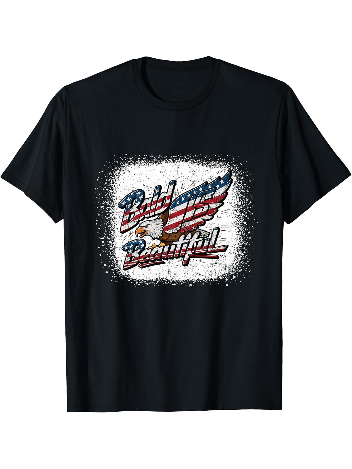4th of July Bald Is Beautiful Bald Eagle Men Women Gift T-Shirt 180G 100% Cotton Printed Round Neck Short-Sleeve T-Shirt, Gifts for Men Dad Husband Grandpa, S-XXXL, Black