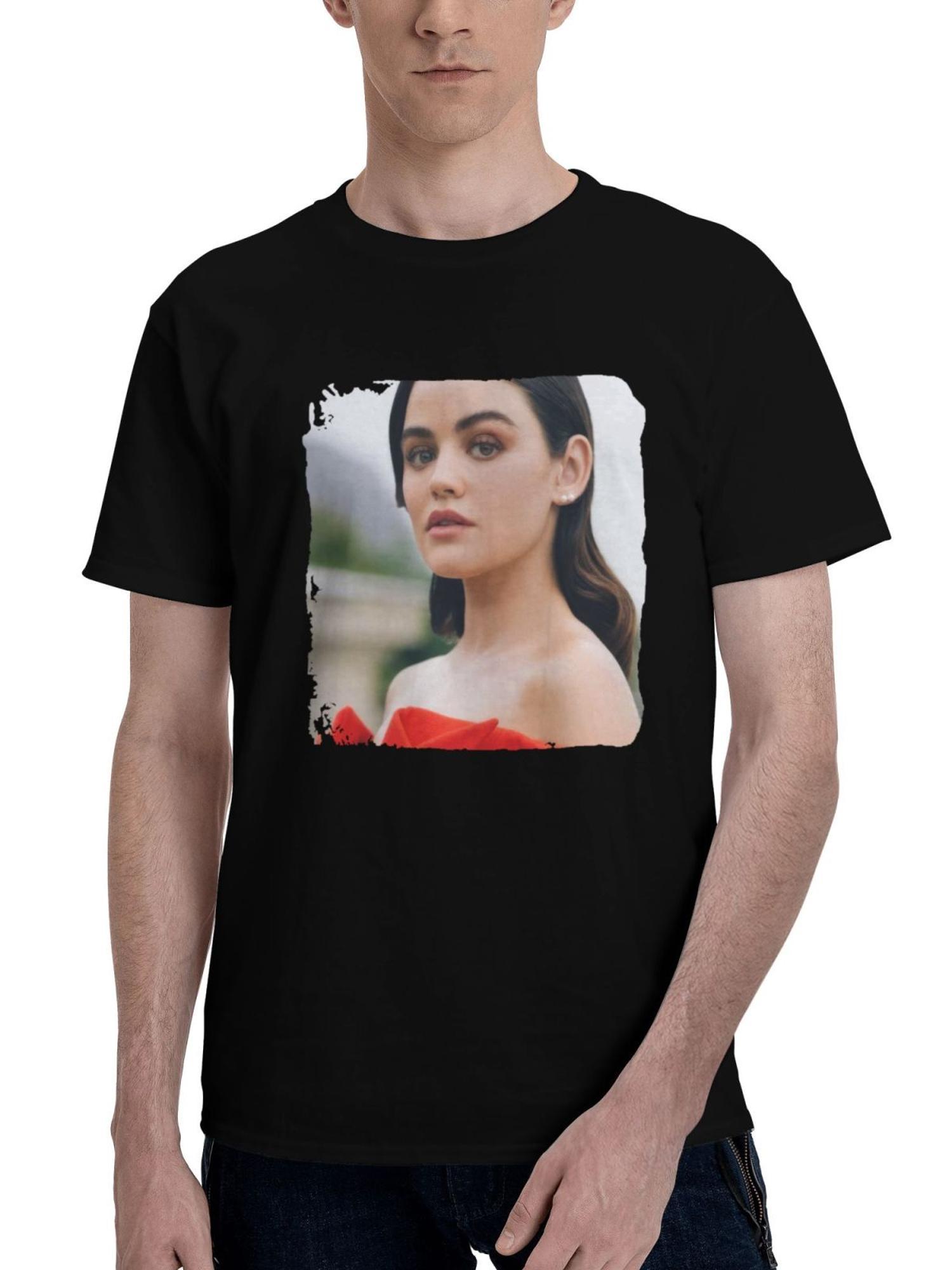 Lucy-Hale 2024 O6 180G 100% Cotton Printed Round Neck Short-Sleeve T-Shirt, Christmas Gifts for Men Dad Husband Grandpa, S-XXXL, Black
