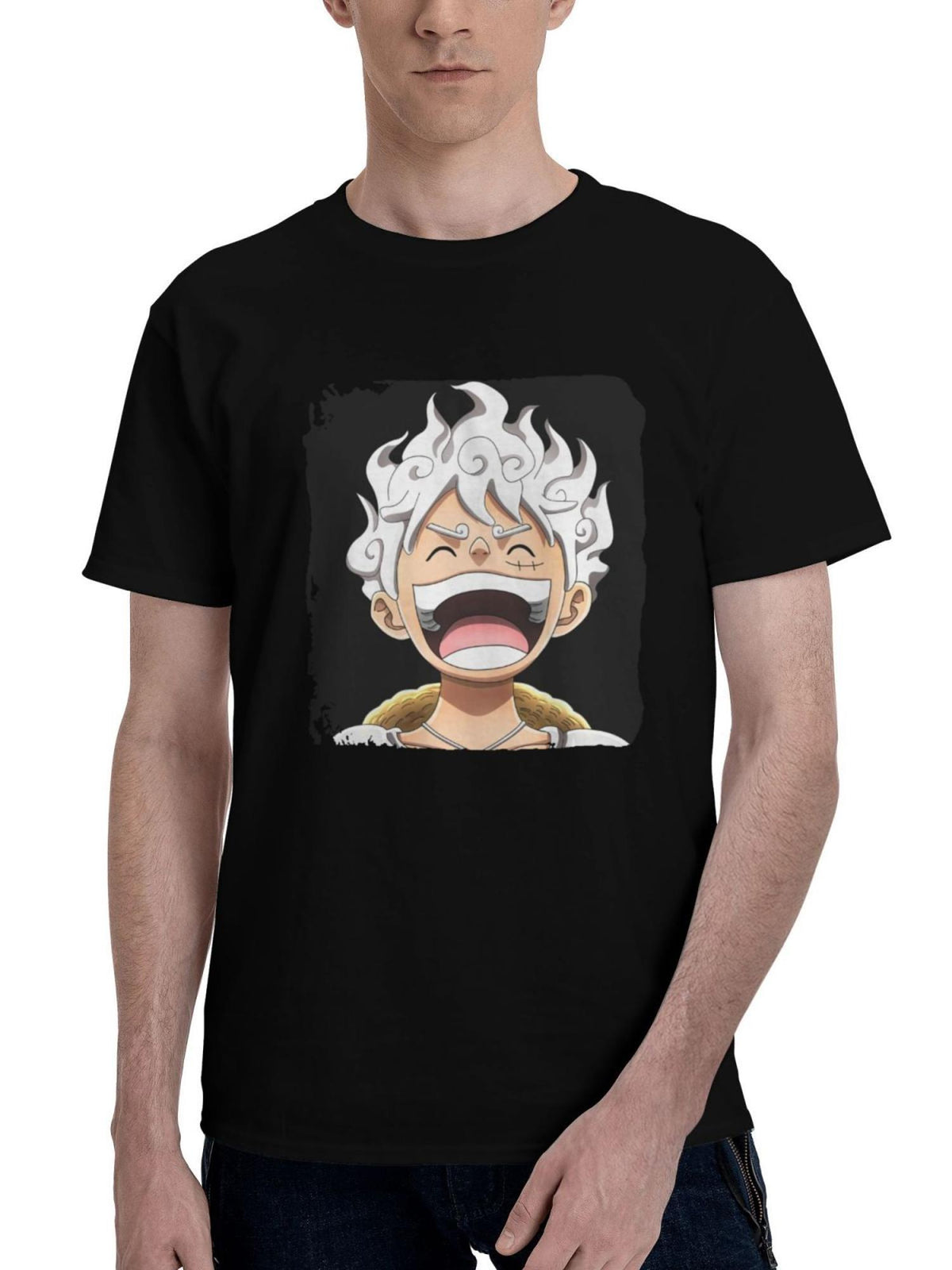 Luffy-Dark Oled 180G 100% Cotton Printed Round Neck Short-Sleeve T-Shirt, Christmas Gifts for Men Dad Husband Grandpa, S-XXXL, Black