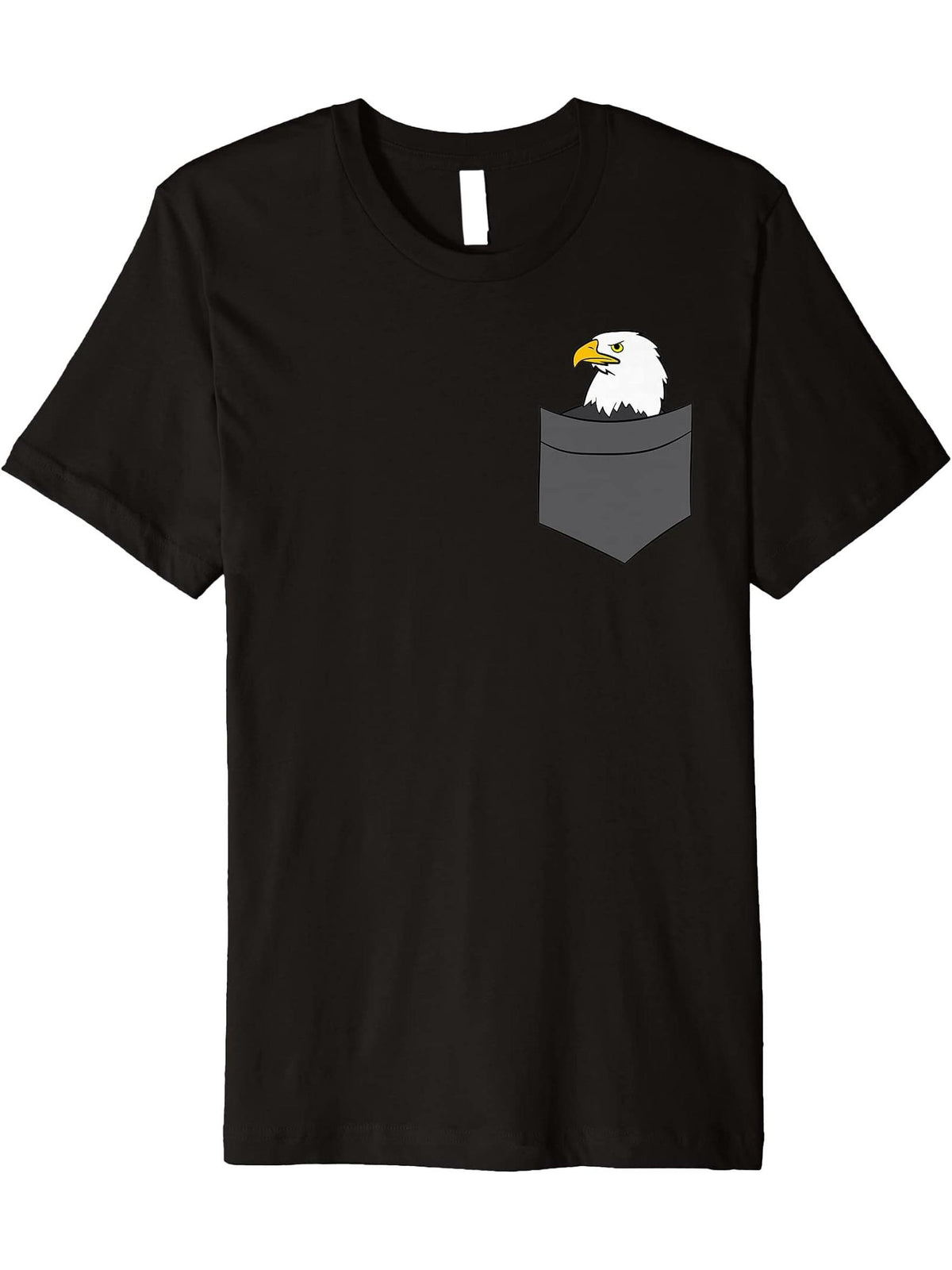 Bald Eagle - In Chest Pocket/ Shirt Pocket Premium T-Shirt 180G 100% Cotton Printed Round Neck Short-Sleeve T-Shirt, Gifts for Men Dad Husband Grandpa, S-XXXL, Black