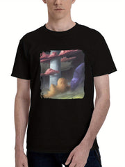 Alone-In Your World 180G 100% Cotton Printed Round Neck Short-Sleeve T-Shirt, Christmas Gifts for Men Dad Husband Grandpa, S-XXXL, Black