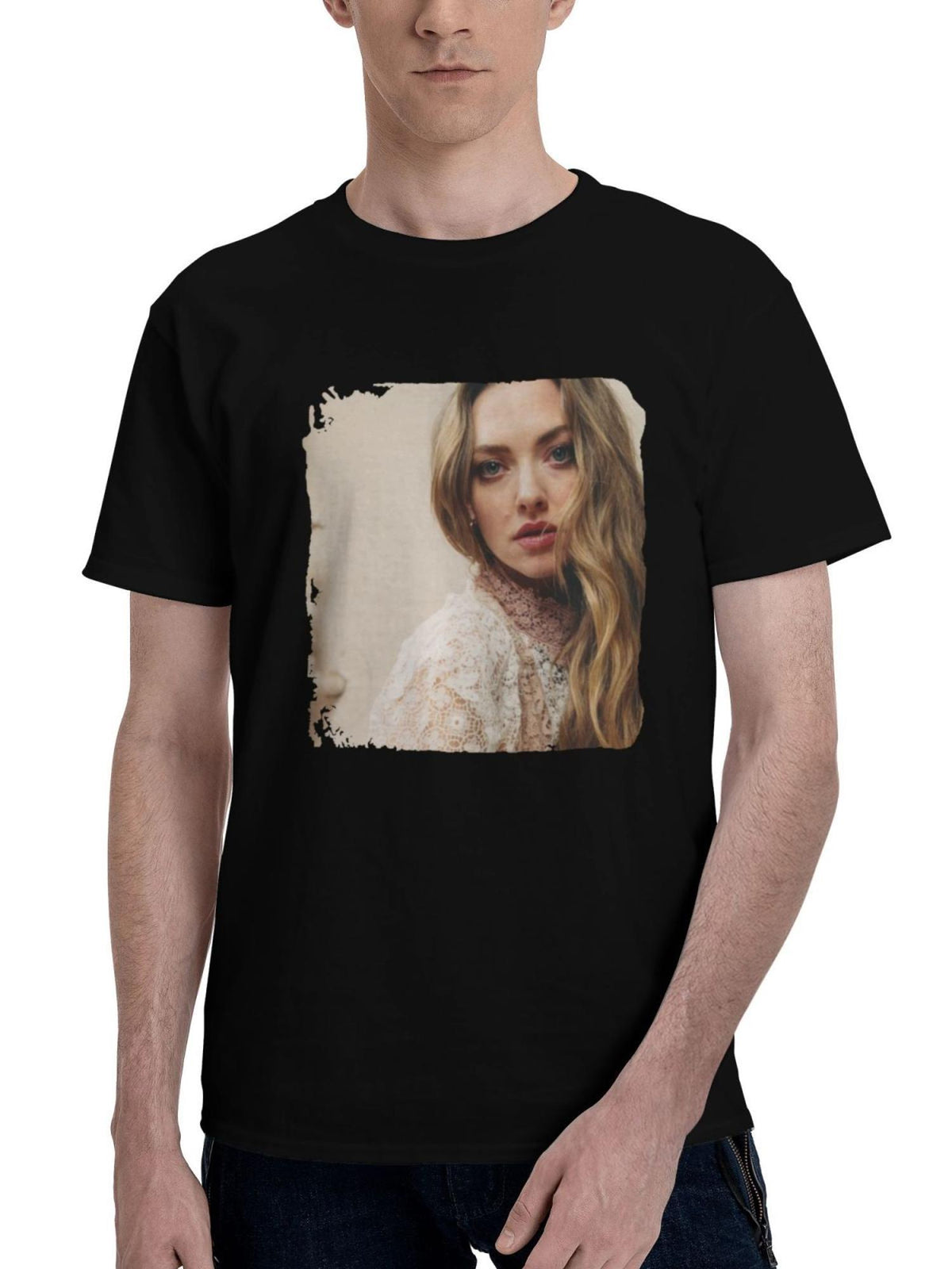 Amanda-Seyfried 2023 180G 100% Cotton Printed Round Neck Short-Sleeve T-Shirt, Christmas Gifts for Men Dad Husband Grandpa, S-XXXL, Black