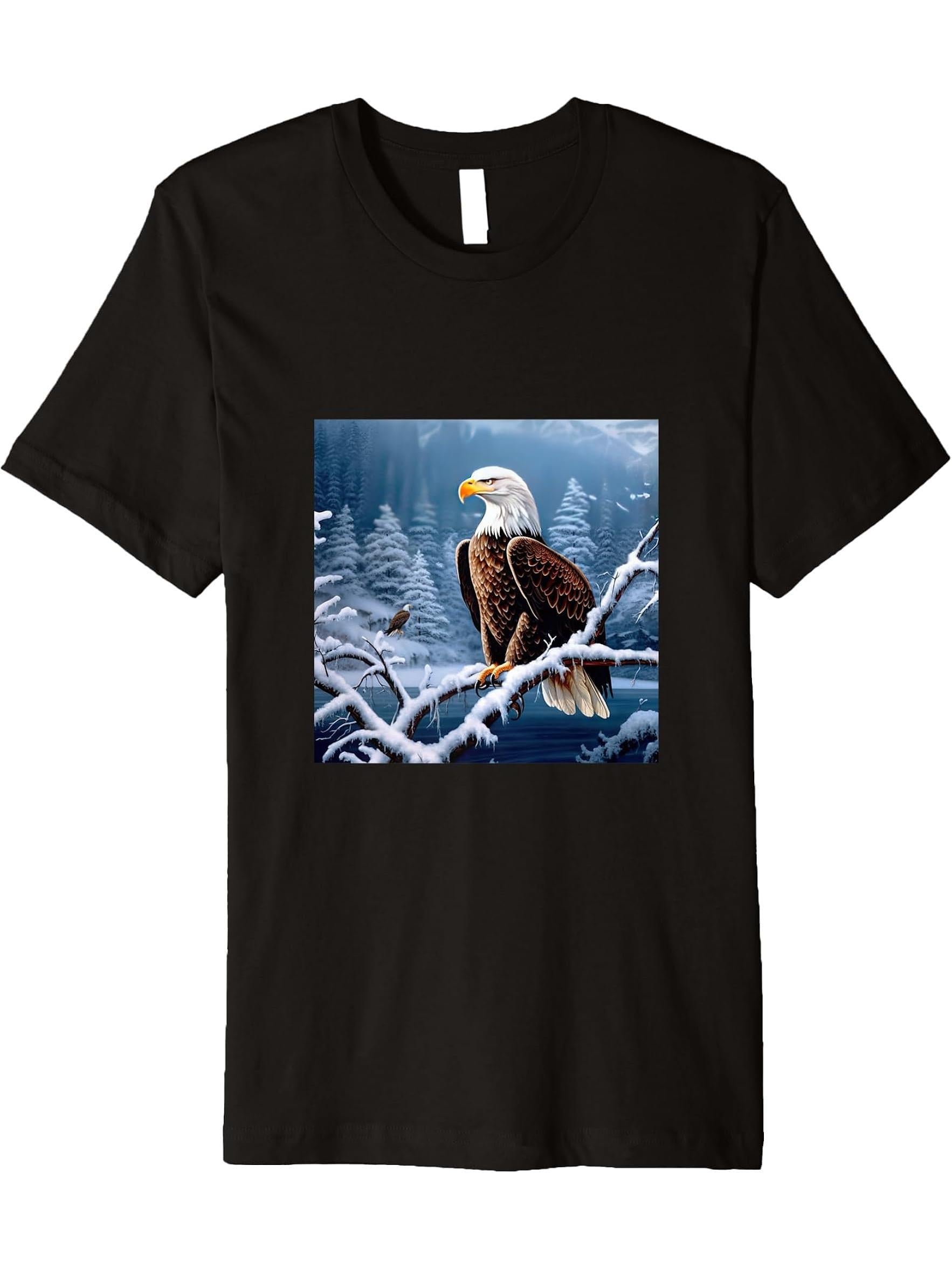 Eagle Bald Winter Premium T-Shirt 180G 100% Cotton Printed Round Neck Short-Sleeve T-Shirt, Gifts for Men Dad Husband Grandpa, S-XXXL, Black
