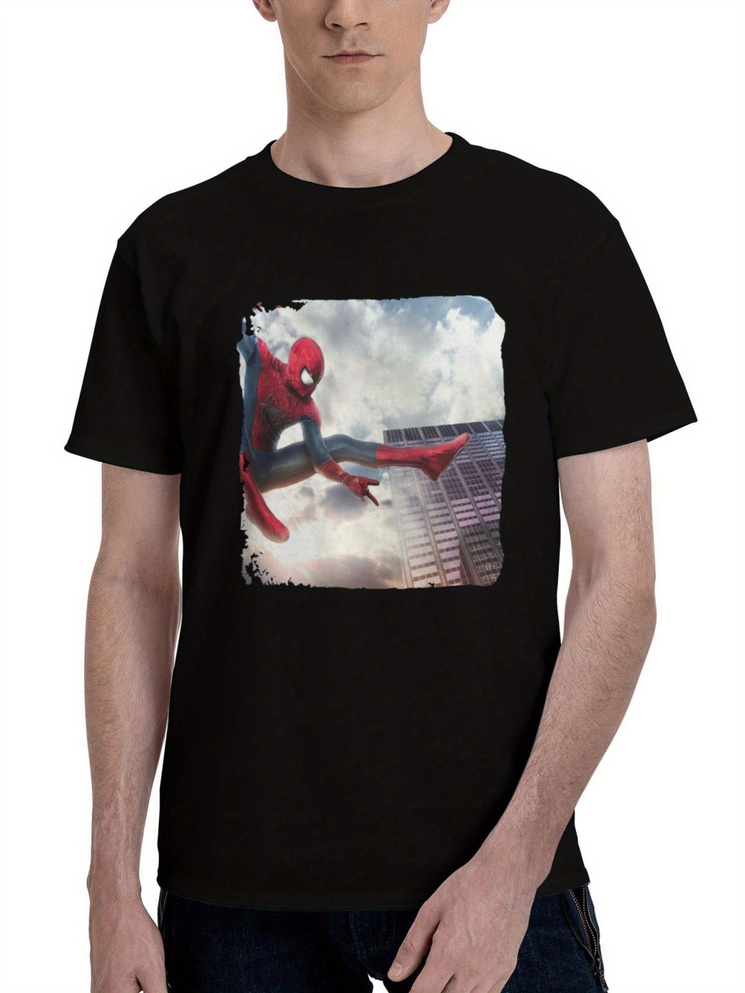 Amazing-Spiderman 2 180G 100% Cotton Printed Round Neck Short-Sleeve T-Shirt, Christmas Gifts for Men Dad Husband Grandpa, S-XXXL, Black