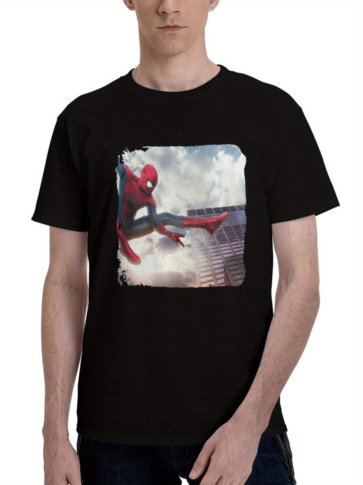 Amazing-Spiderman 2 180G 100% Cotton Printed Round Neck Short-Sleeve T-Shirt, Christmas Gifts for Men Dad Husband Grandpa, S-XXXL, Black