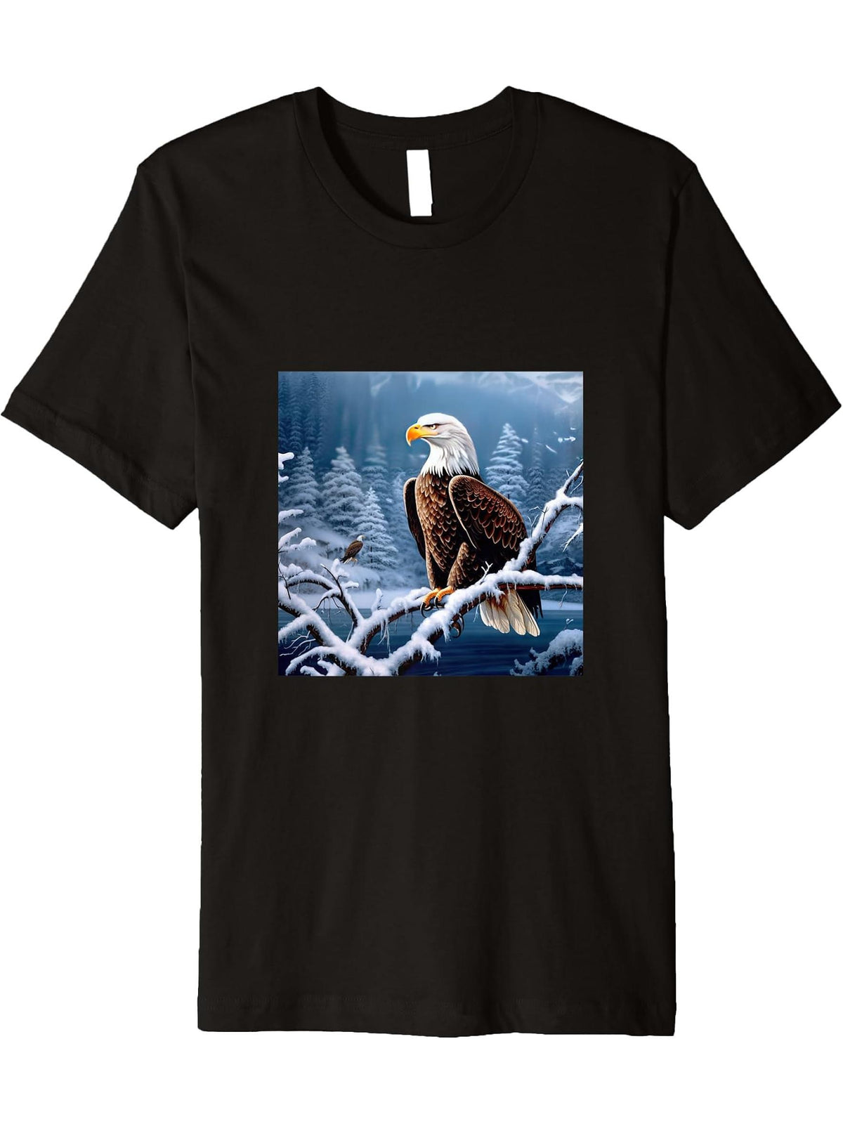 Eagle Bald Winter Premium T-Shirt 180G 100% Cotton Printed Round Neck Short-Sleeve T-Shirt, Gifts for Men Dad Husband Grandpa, S-XXXL, Black