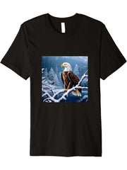 Eagle Bald Winter Premium T-Shirt 180G 100% Cotton Printed Round Neck Short-Sleeve T-Shirt, Gifts for Men Dad Husband Grandpa, S-XXXL, Black