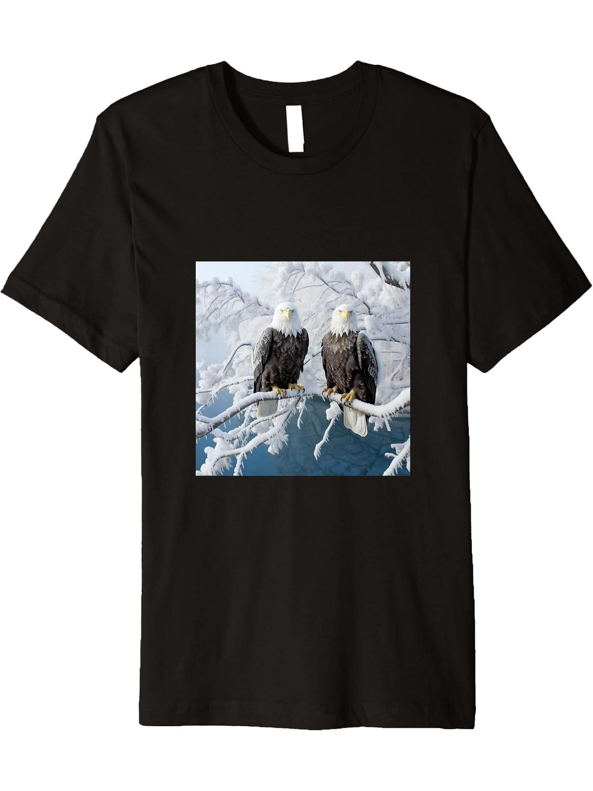Eagle Bald Winter Premium T-Shirt 180G 100% Cotton Printed Round Neck Short-Sleeve T-Shirt, Gifts for Men Dad Husband Grandpa, S-XXXL, Black
