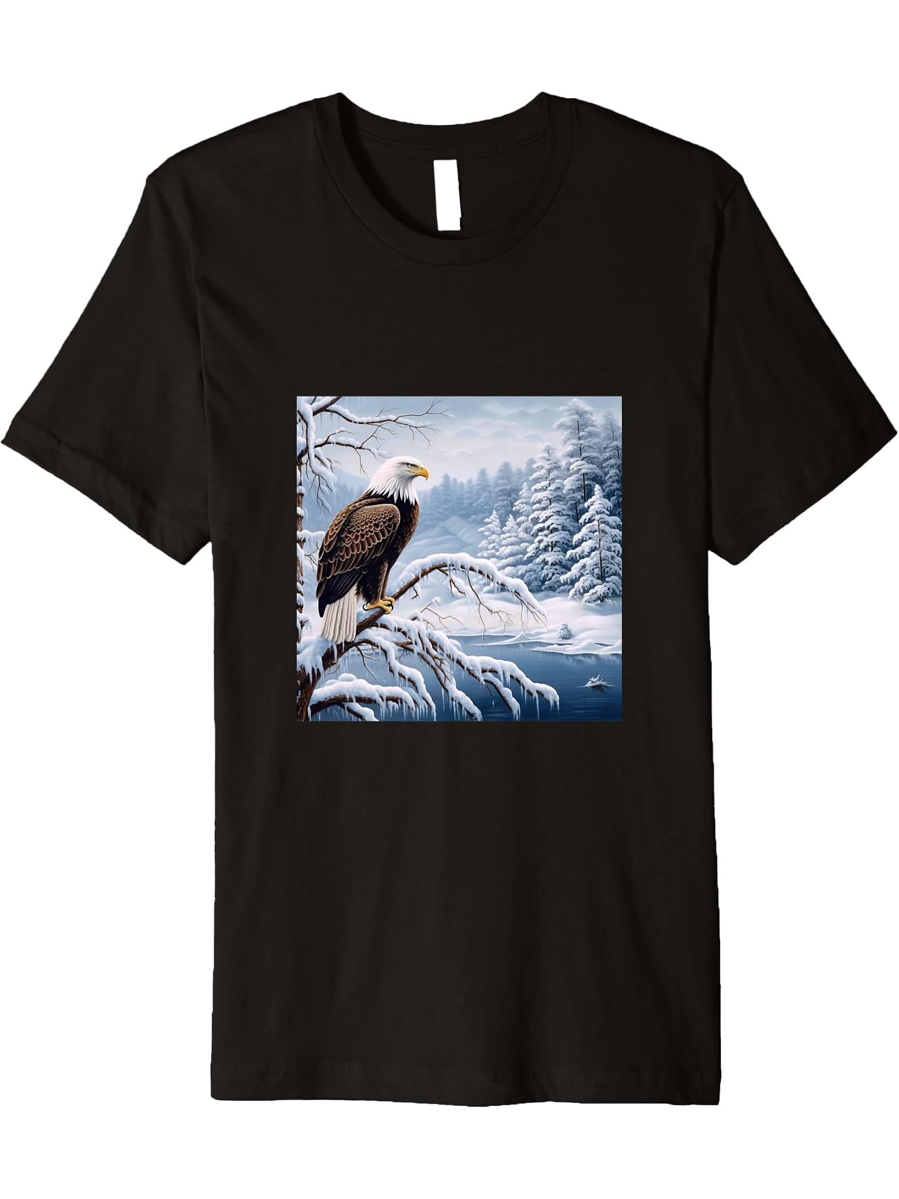 Eagle Bald Winter Premium T-Shirt 180G 100% Cotton Printed Round Neck Short-Sleeve T-Shirt, Gifts for Men Dad Husband Grandpa, S-XXXL, Black