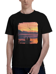 An-Unusual Sunset 180G 100% Cotton Printed Round Neck Short-Sleeve T-Shirt, Christmas Gifts for Men Dad Husband Grandpa, S-XXXL, Black