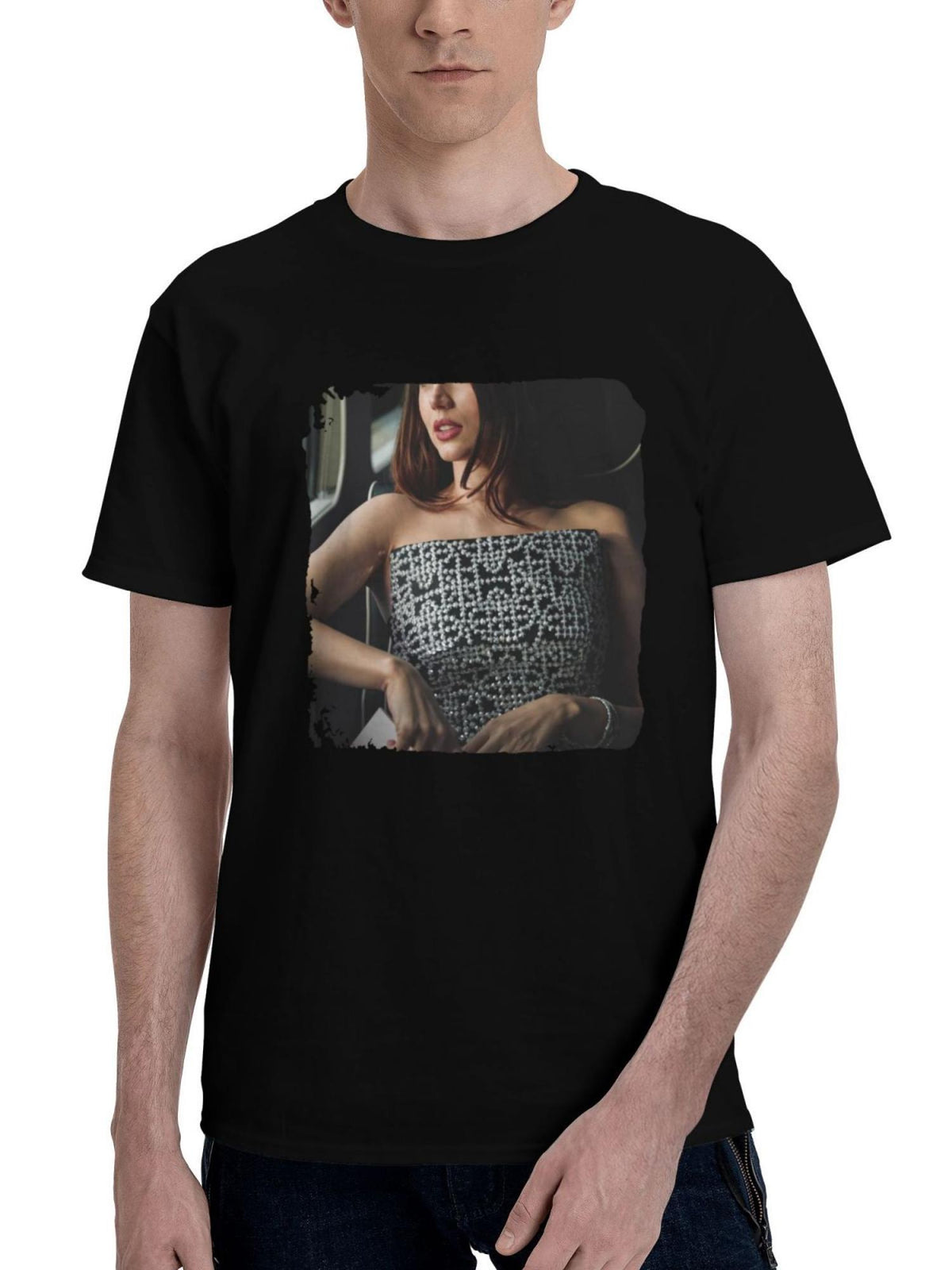 Ana-De Armas 2024 180G 100% Cotton Printed Round Neck Short-Sleeve T-Shirt, Christmas Gifts for Men Dad Husband Grandpa, S-XXXL, Black