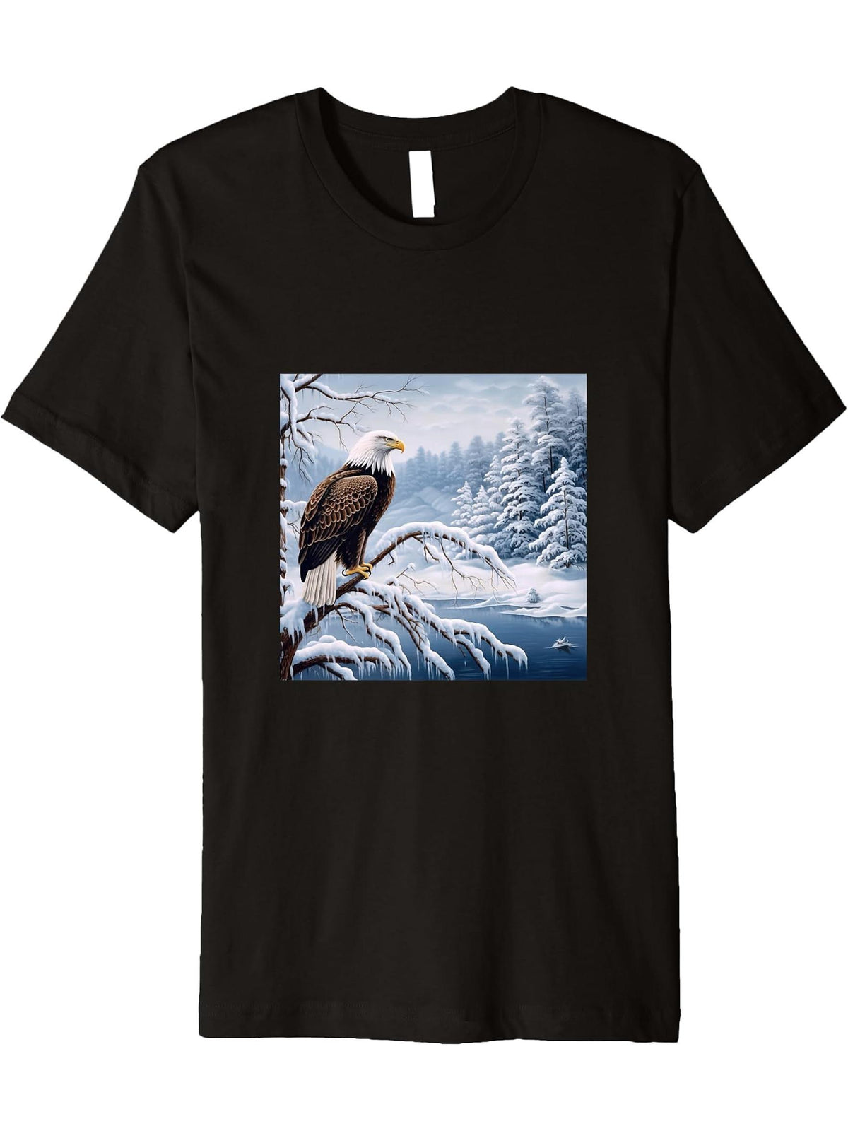 Eagle Bald Winter Premium T-Shirt 180G 100% Cotton Printed Round Neck Short-Sleeve T-Shirt, Gifts for Men Dad Husband Grandpa, S-XXXL, Black
