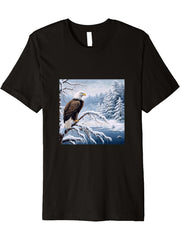 Eagle Bald Winter Premium T-Shirt 180G 100% Cotton Printed Round Neck Short-Sleeve T-Shirt, Gifts for Men Dad Husband Grandpa, S-XXXL, Black