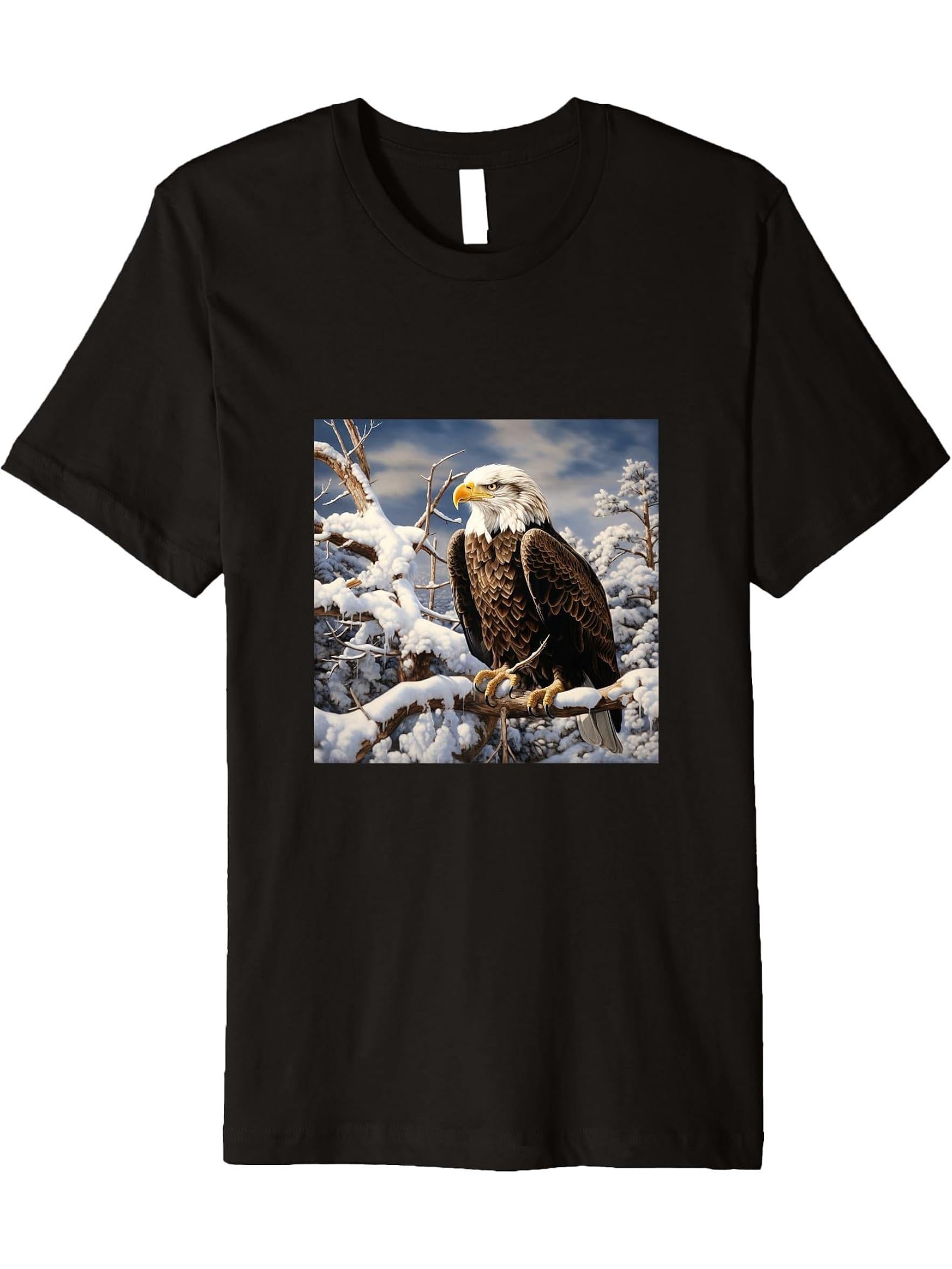 Eagle Bald Winter Premium T-Shirt 180G 100% Cotton Printed Round Neck Short-Sleeve T-Shirt, Gifts for Men Dad Husband Grandpa, S-XXXL, Black