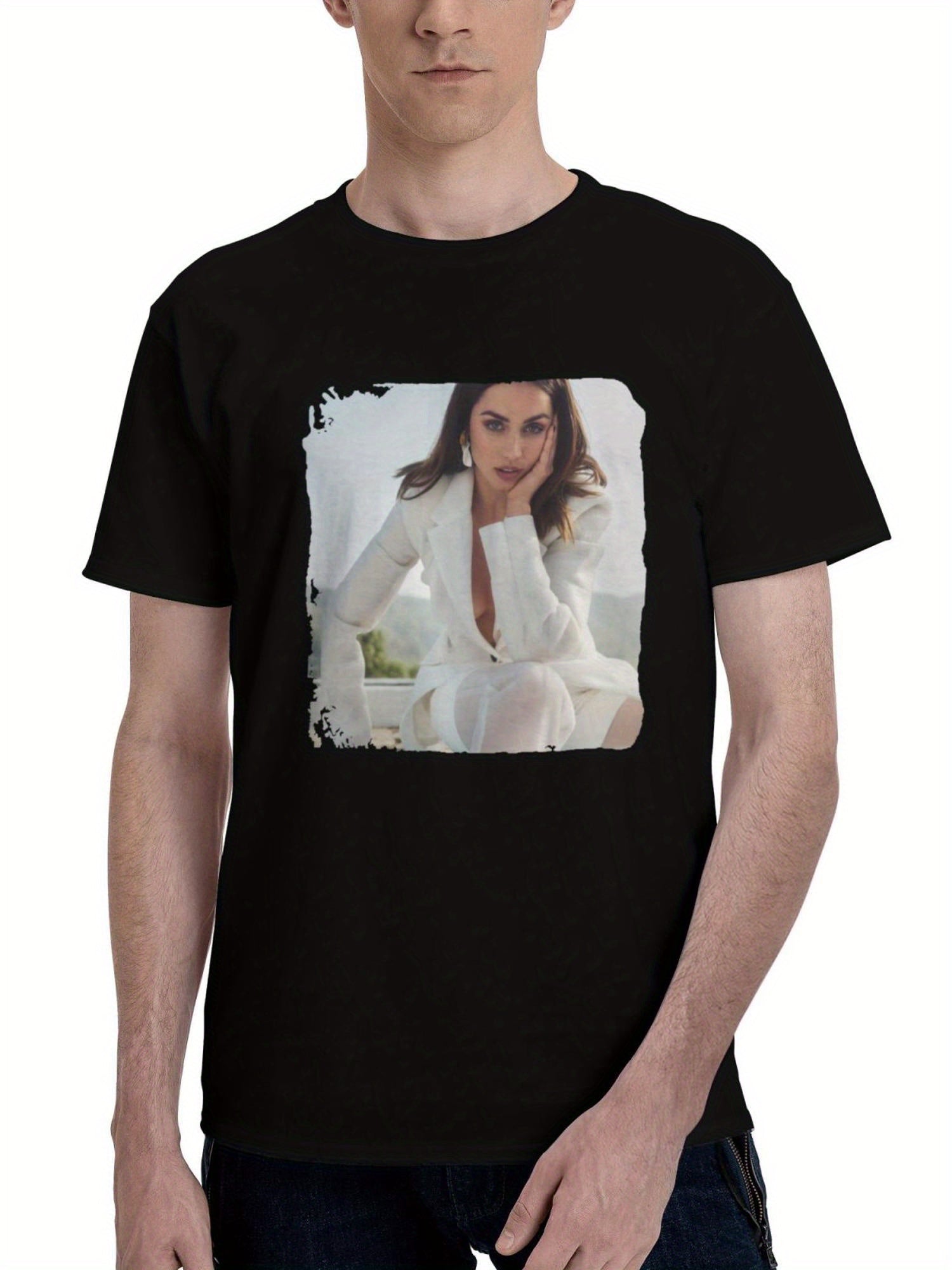 Ana-De Armas Timeless Beauty 2023 180G 100% Cotton Printed Round Neck Short-Sleeve T-Shirt, Christmas Gifts for Men Dad Husband Grandpa, S-XXXL, Black