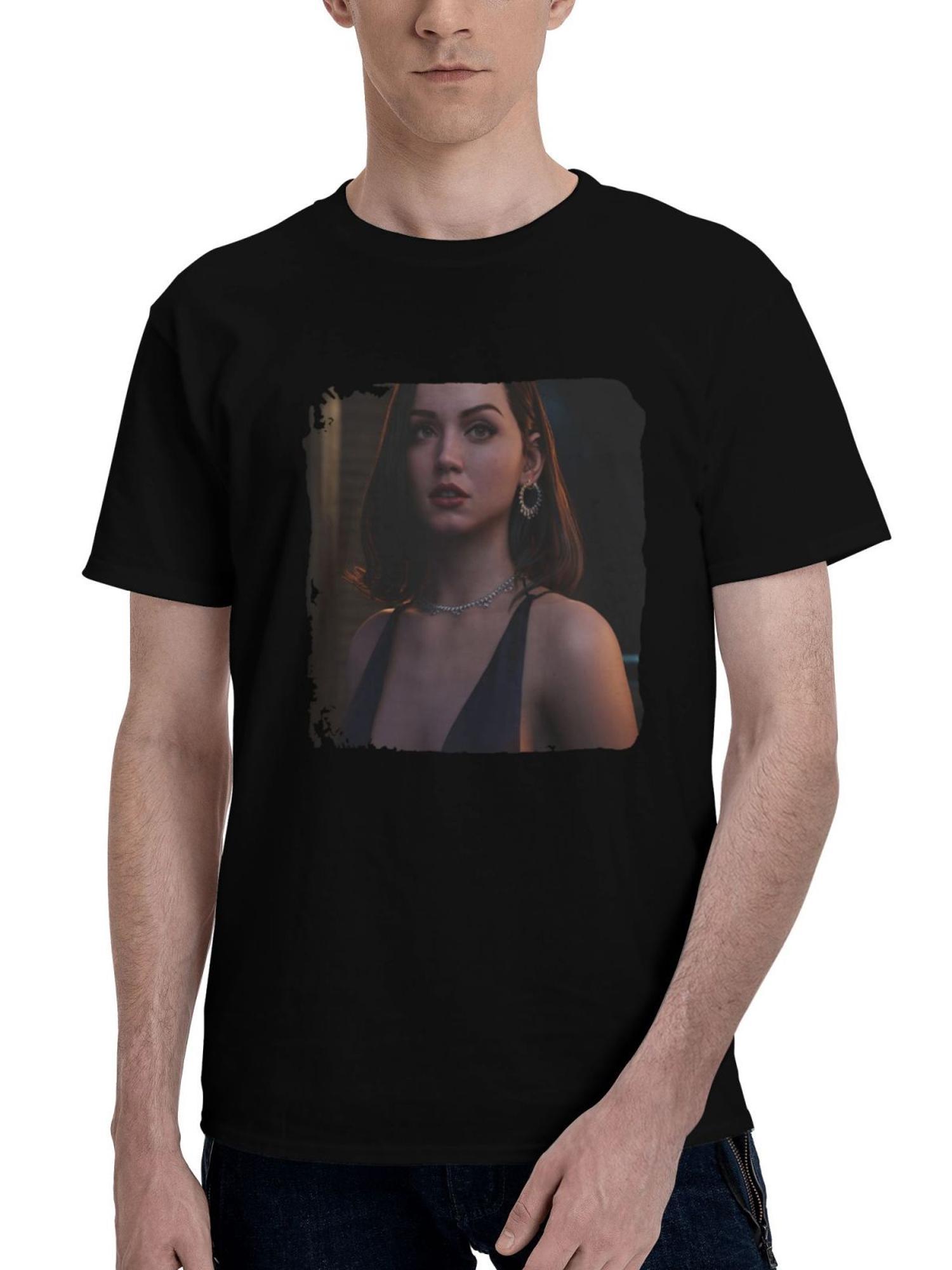 Ana-De Armas Paloma 180G 100% Cotton Printed Round Neck Short-Sleeve T-Shirt, Christmas Gifts for Men Dad Husband Grandpa, S-XXXL, Black
