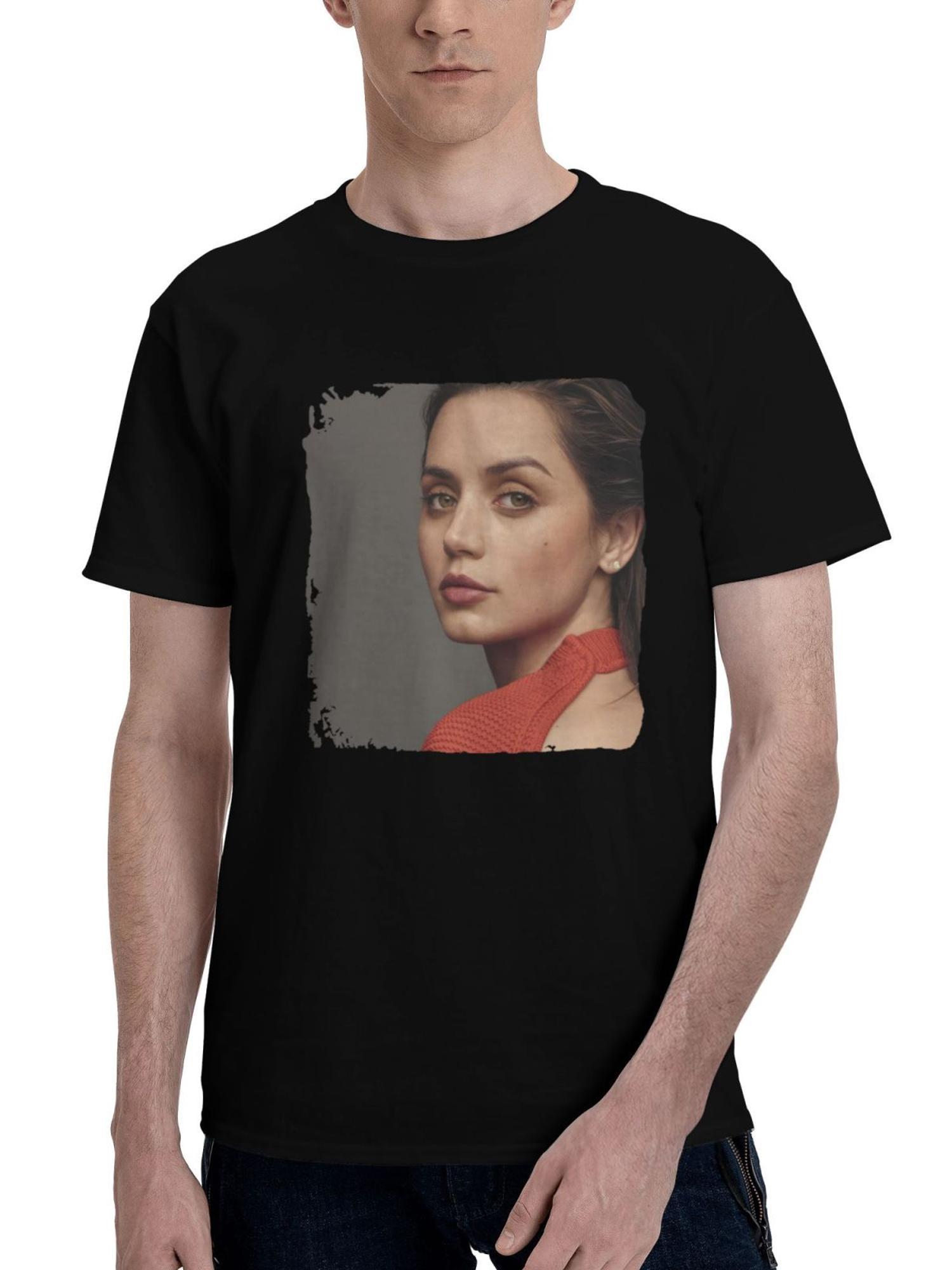 Ana-De Armas Vogue Espana Photoshoot 180G 100% Cotton Printed Round Neck Short-Sleeve T-Shirt, Christmas Gifts for Men Dad Husband Grandpa, S-XXXL, Black