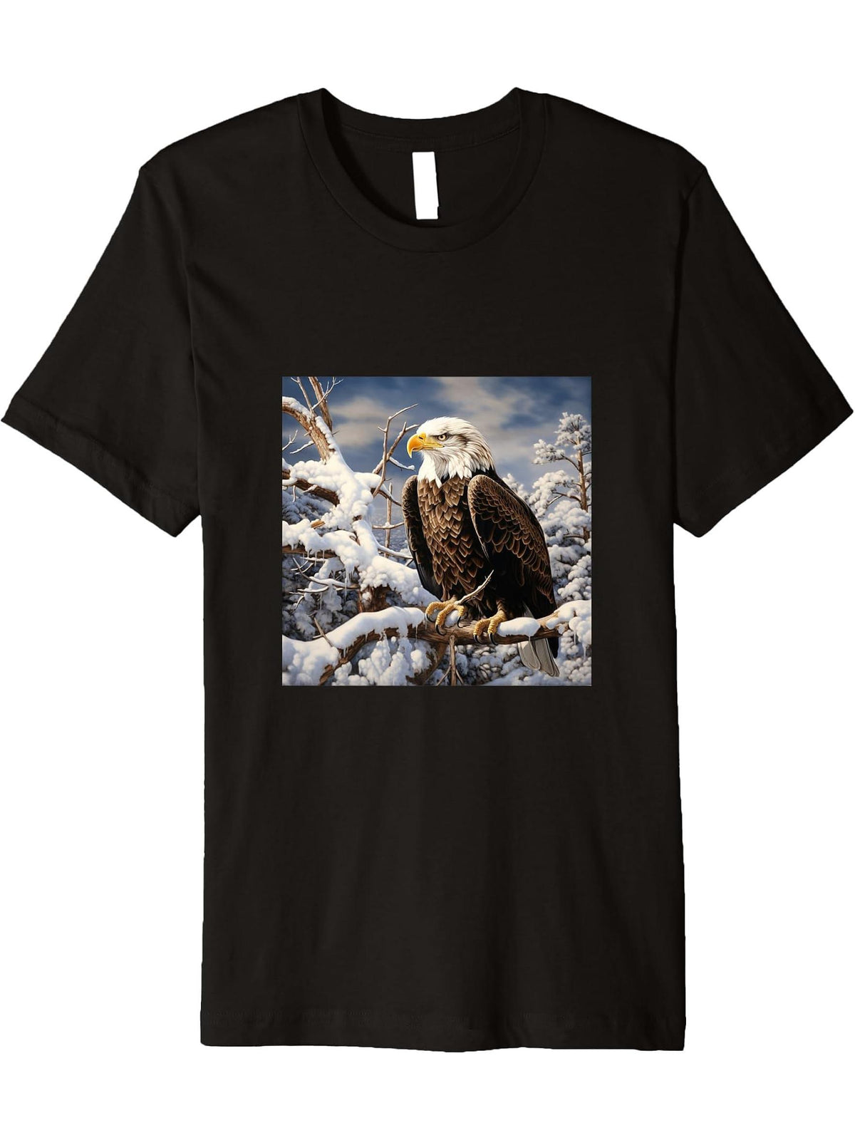 Eagle Bald Winter Premium T-Shirt 180G 100% Cotton Printed Round Neck Short-Sleeve T-Shirt, Gifts for Men Dad Husband Grandpa, S-XXXL, Black