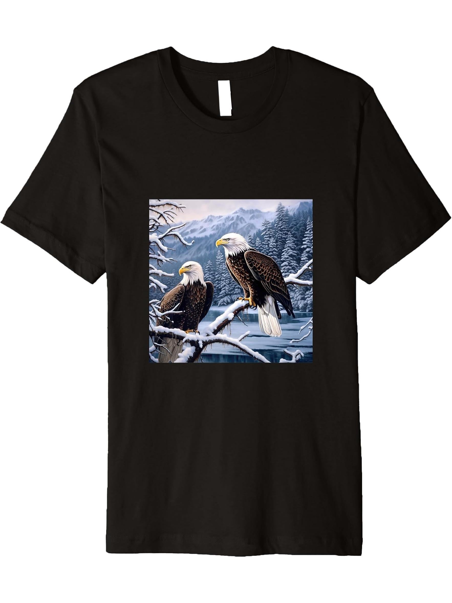 Eagle Bald Winter Premium T-Shirt 180G 100% Cotton Printed Round Neck Short-Sleeve T-Shirt, Gifts for Men Dad Husband Grandpa, S-XXXL, Black