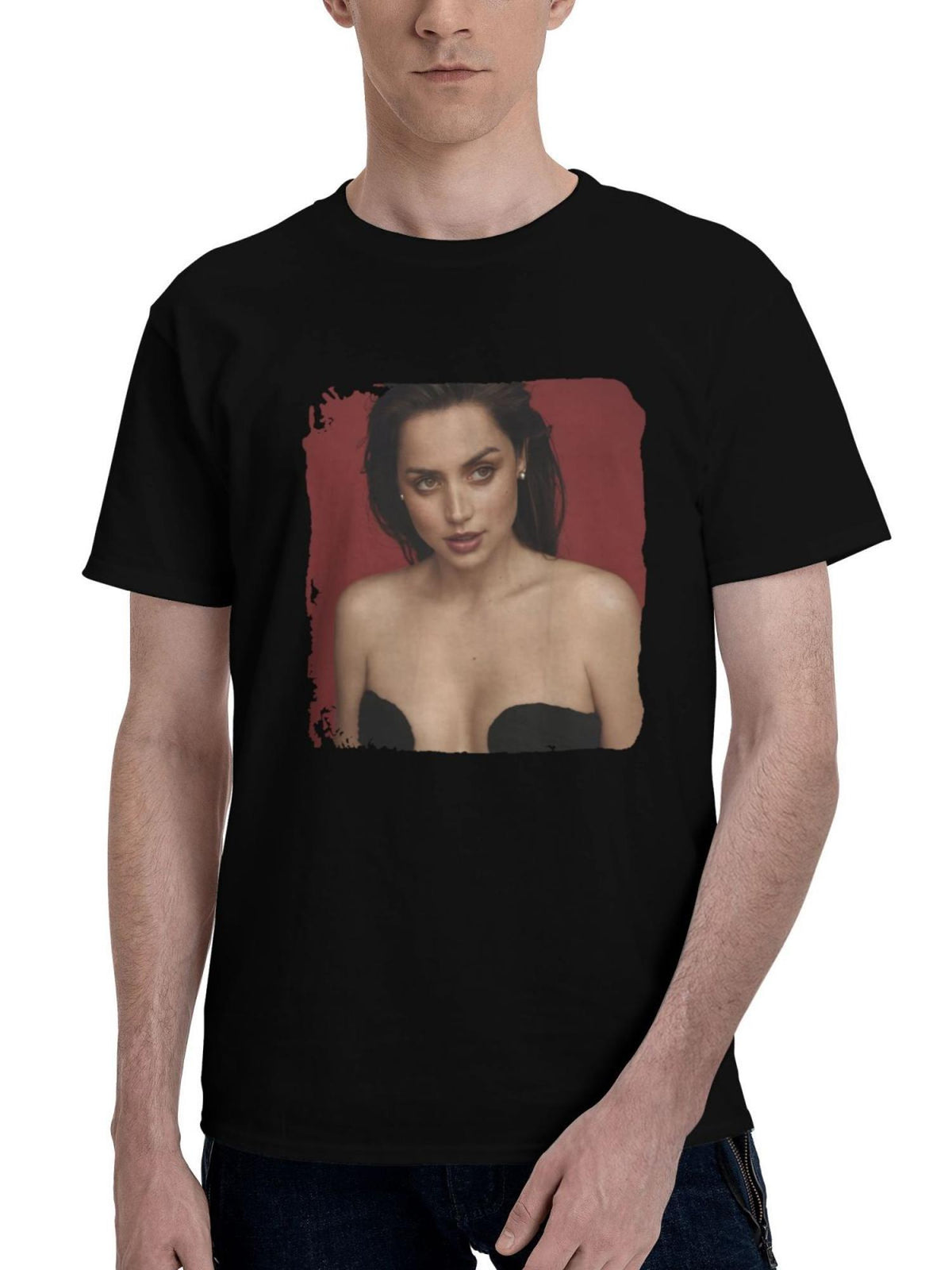 Ana-De Armas Vogue Espana 180G 100% Cotton Printed Round Neck Short-Sleeve T-Shirt, Christmas Gifts for Men Dad Husband Grandpa, S-XXXL, Black