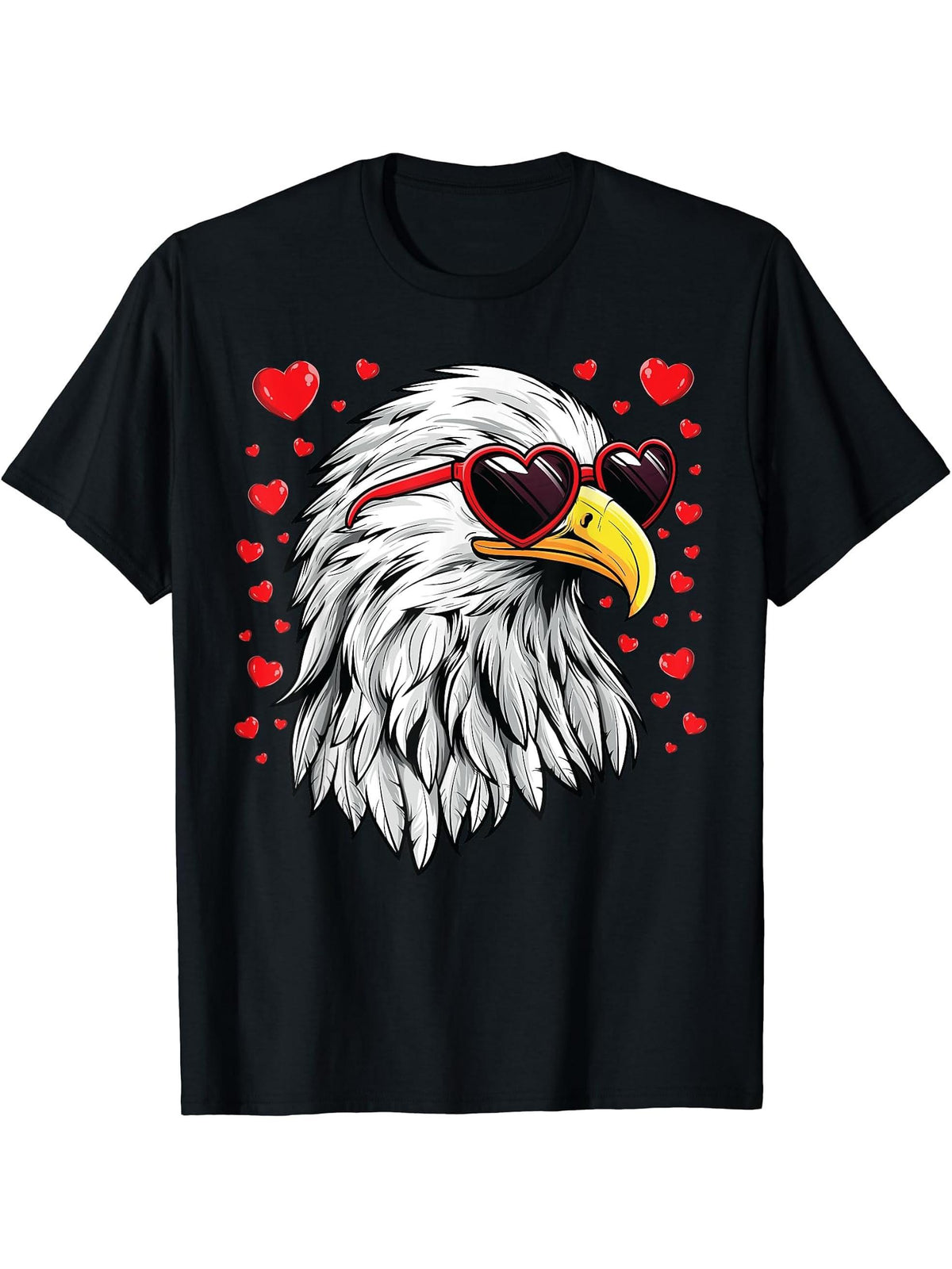 Bald Eagle Shirt Valentines Day Men Women USA Patriotic T-Shirt 180G 100% Cotton Printed Round Neck Short-Sleeve T-Shirt, Gifts for Men Dad Husband Grandpa, S-XXXL, Black