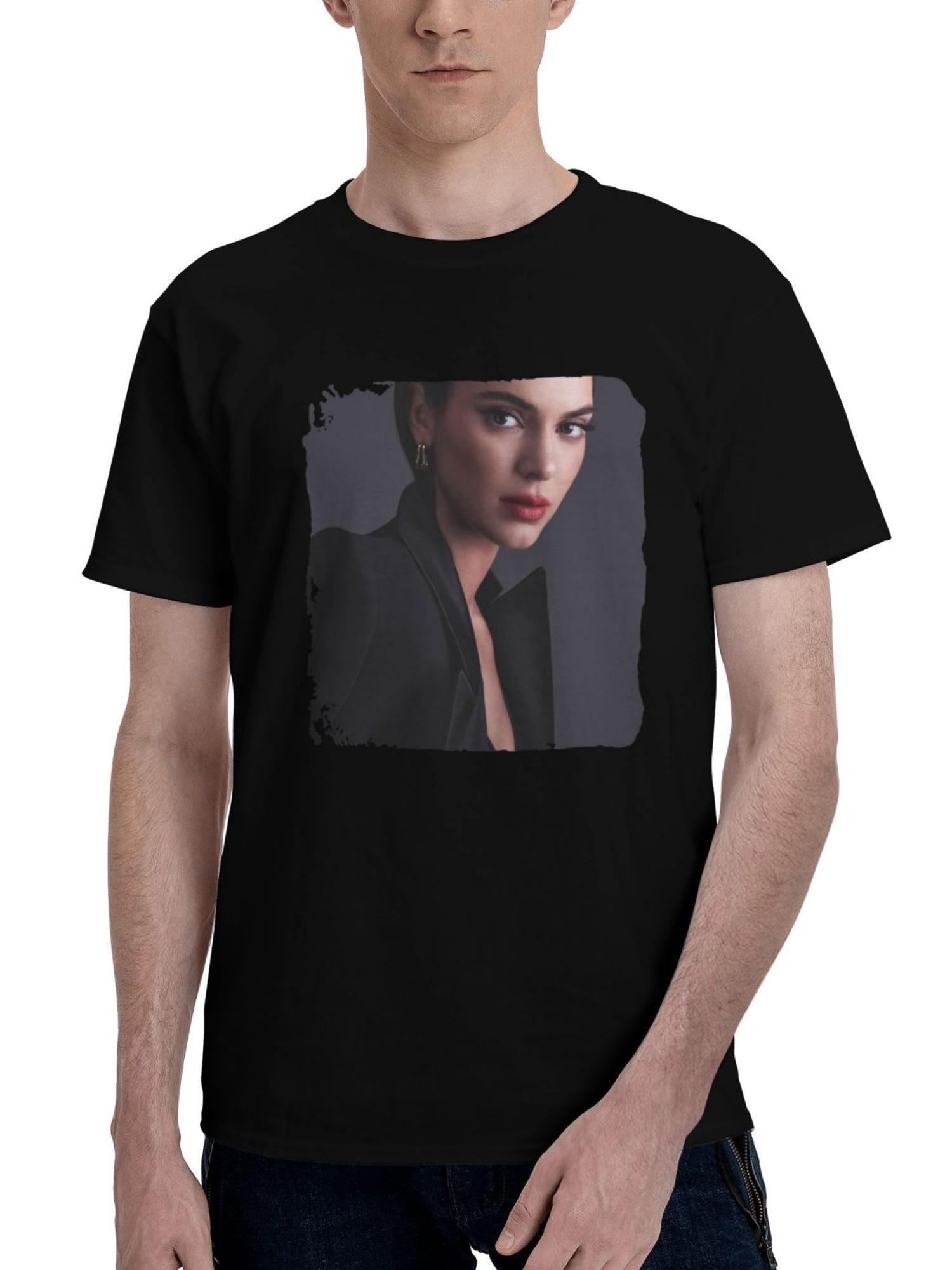 Kendall-Jenner 10k 180G 100% Cotton Printed Round Neck Short-Sleeve T-Shirt, Christmas Gifts for Men Dad Husband Grandpa, S-XXXL, Black