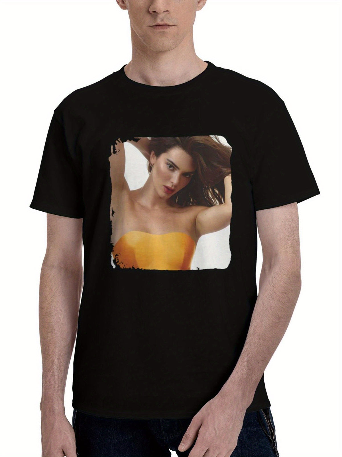 Kendall-Jenner 2022 180G 100% Cotton Printed Round Neck Short-Sleeve T-Shirt, Christmas Gifts for Men Dad Husband Grandpa, S-XXXL, Black