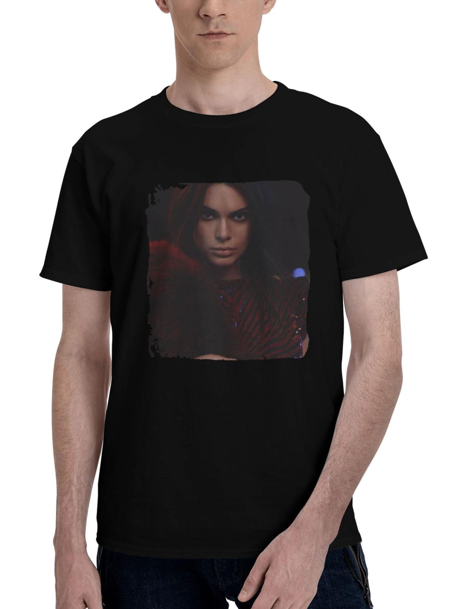 Kendall-Jenner Brunette 180G 100% Cotton Printed Round Neck Short-Sleeve T-Shirt, Christmas Gifts for Men Dad Husband Grandpa, S-XXXL, Black