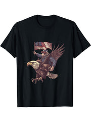 Funny Monkey Bald Eagle American Flag USA Fourth Of July T-Shirt 180G 100% Cotton Printed Round Neck Short-Sleeve T-Shirt, Gifts for Men Dad Husband Grandpa, S-XXXL, Black