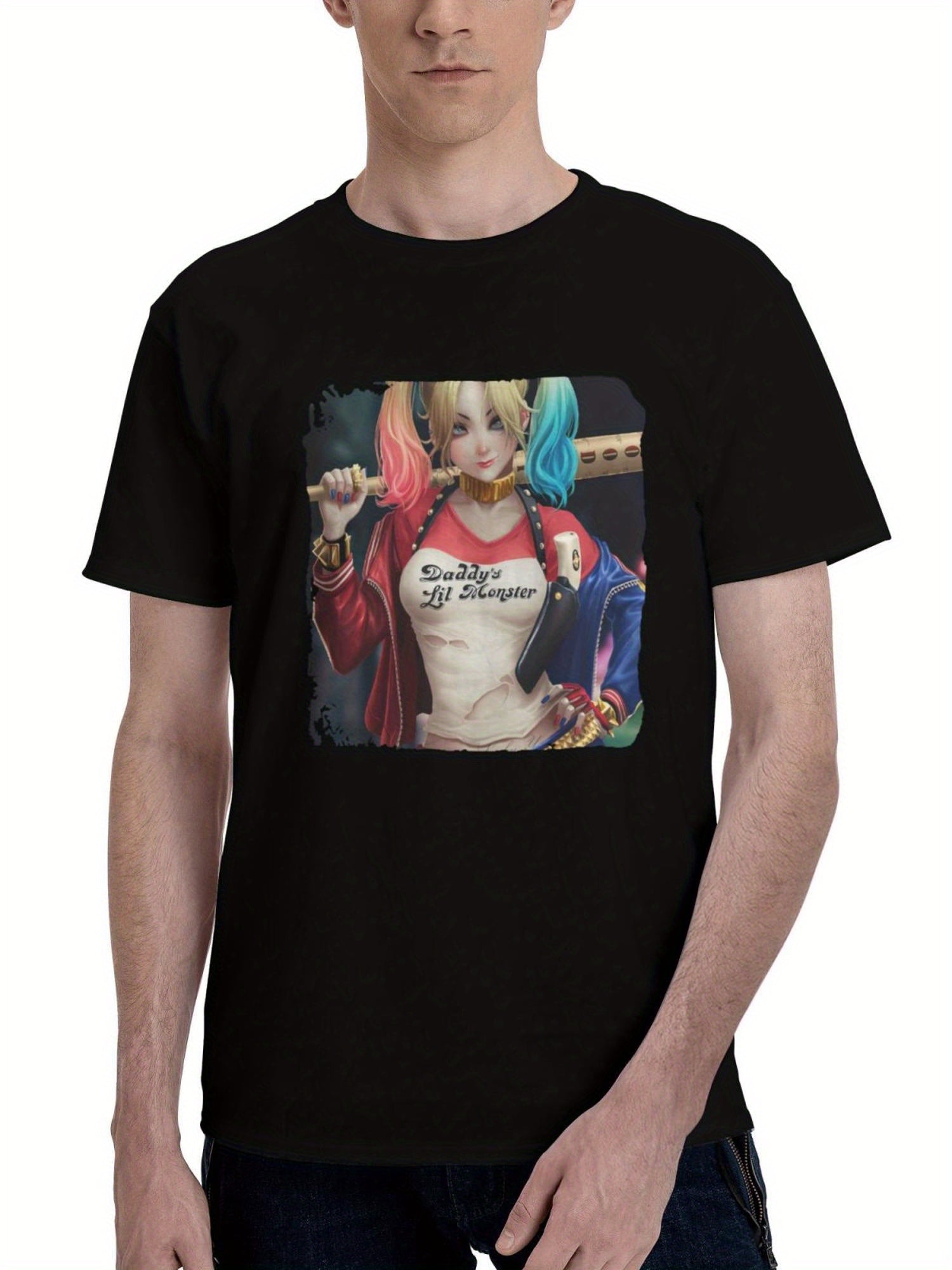 Harley-Quinn Strikes Again 180G 100% Cotton Printed Round Neck Short-Sleeve T-Shirt, Christmas Gifts for Men Dad Husband Grandpa, S-XXXL, Black