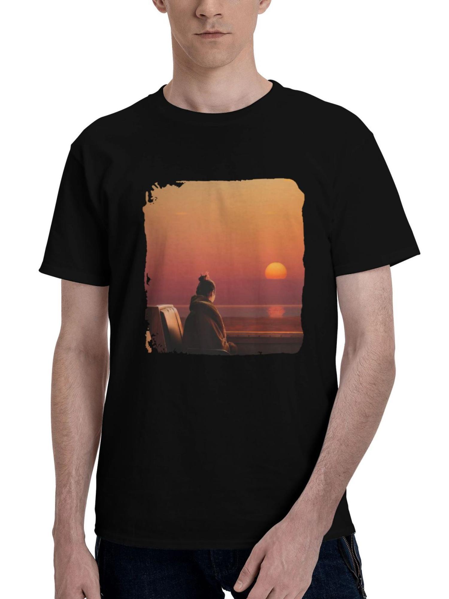 Glimpses-Of Serenity 180G 100% Cotton Printed Round Neck Short-Sleeve T-Shirt, Christmas Gifts for Men Dad Husband Grandpa, S-XXXL, Black