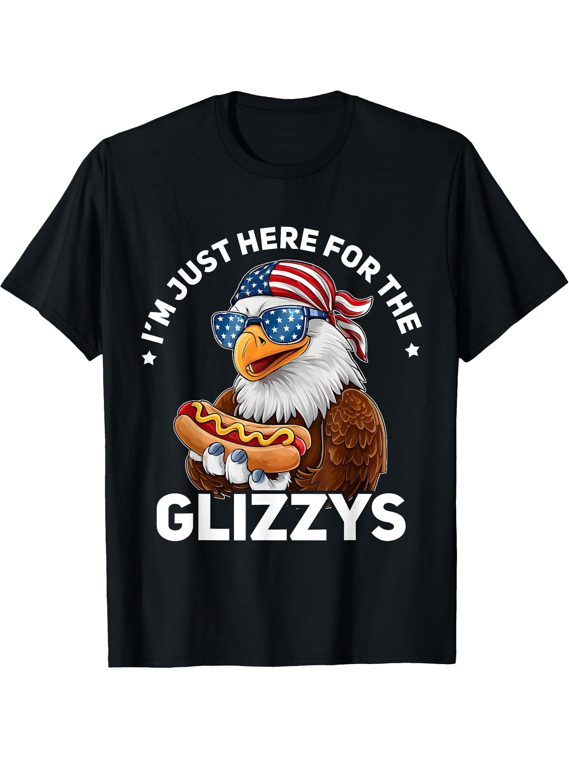 Bald Eagle Hotdog Glizzy American Flag 4th Of July Patriotic T-Shirt 180G 100% Cotton Printed Round Neck Short-Sleeve T-Shirt, Gifts for Men Dad Husband Grandpa, S-XXXL, Black